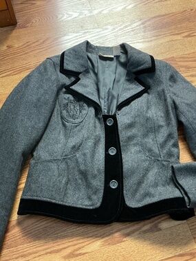 DKNY Gray & Black Velvet Trim 3 Button Wool Blend Lined Blazer/Jacket  Size L‎